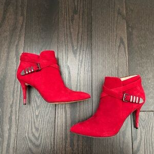 Carolinna Espinosa Red Suede Stiletto Ankle Boots